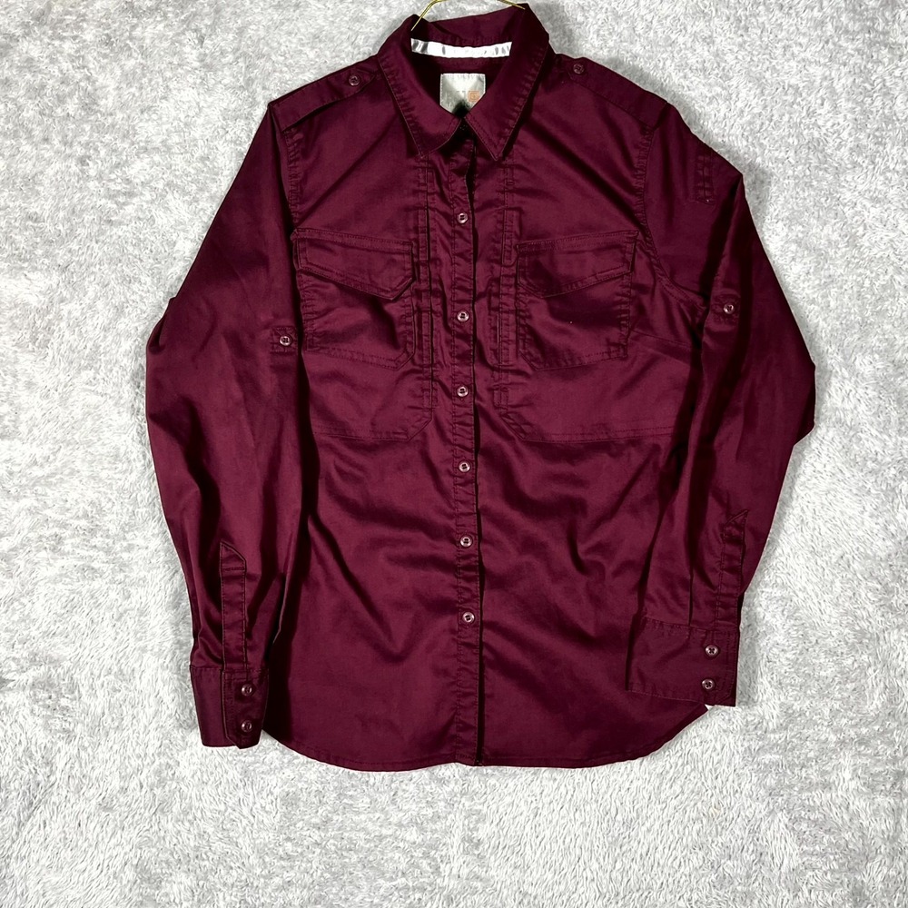 5 11 Tactical Shirt Women Small Red Cotton Roll Tab Sleeve Utility Pocket Hiking